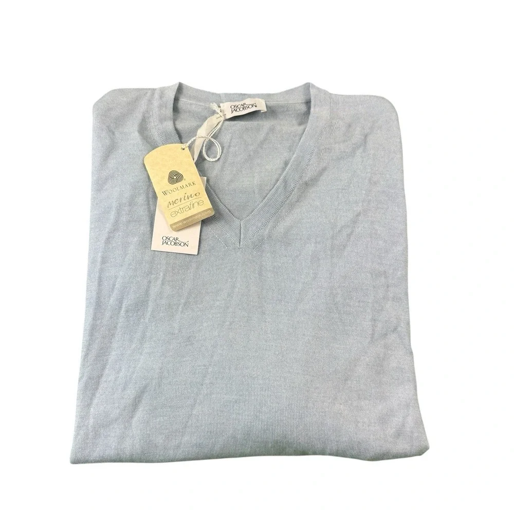 Oscar Jacobson Light Blue V Neck Merino Wool Sweater 4XL 612-6145 NWT
